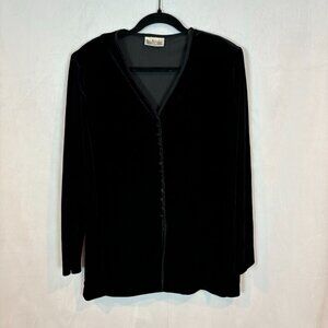 Vintage Nina Piccalino Women's Black Velvet Button Front Blouse Size Medium 90's